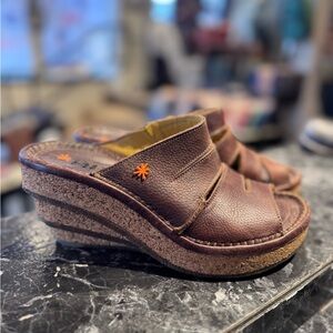 Women’s Art Brown Leather Cork Wedge Slide - Mule